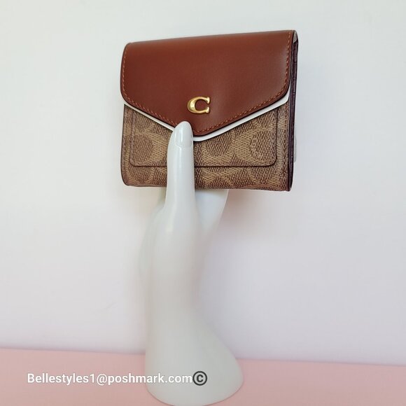 COACH Wyn Small Wallet In Colorblocked Signature Canvas & Leather-Tan Rust - Picture 3 of 16